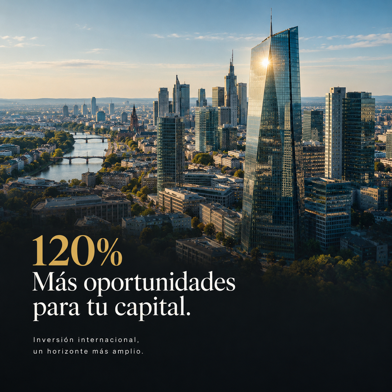 Vista aérea de un distrito financiero europeo al mediodía, representando el cierre de trimestre del Ibex 35 y la ausencia de los pequeños inversores españoles en el rally
